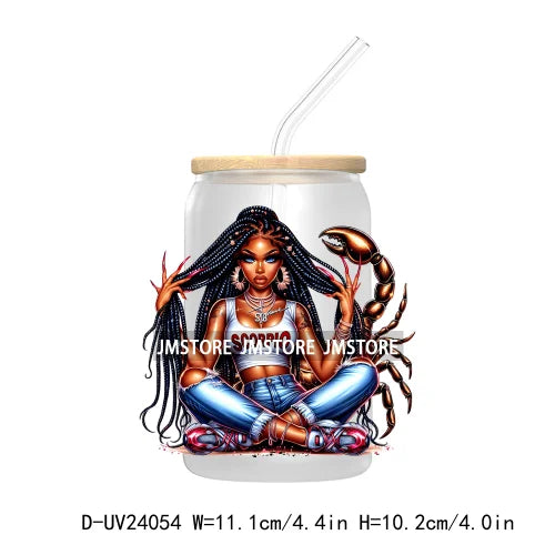 Black Girl Zodiac UV DTF Transfers Stickers Decals For Libbey Cold Cups Mugs Tumbler Waterproof Hip Hop African American Woman