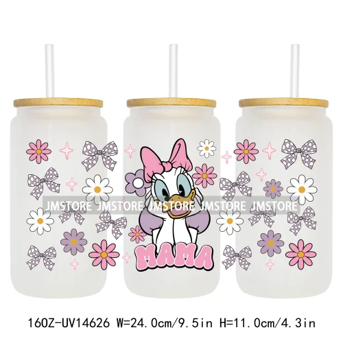 Coquette Mama Mini Cartoon Family 16OZ UV DTF Cup Wraps Ready To Apply Waterproof Transfer Stickers For Libbey Glass Can Tumbler