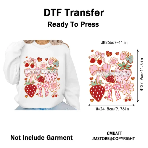 Boho Coquette Floral Strawberry Festival Vibes Summer Fruit Iron on DTF Thermal Transfer Sticker Ready to Press for Clothes Bags