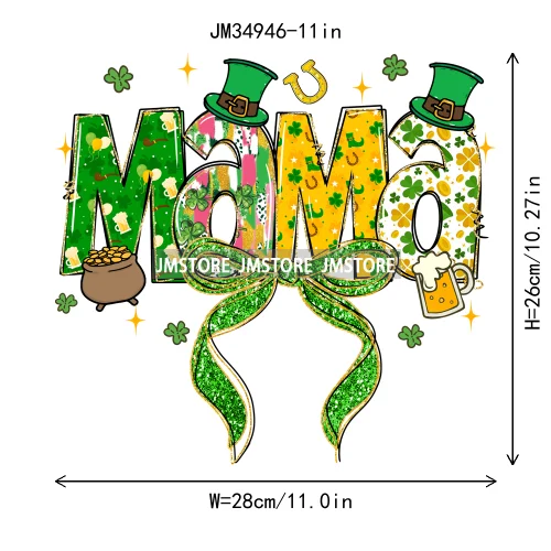 Coquette Lukcy Shamrock Mama Mini Gigi Nana Happy St Patrick's Family Iron On DTF Transfers Stickers Ready To Press For Clothing