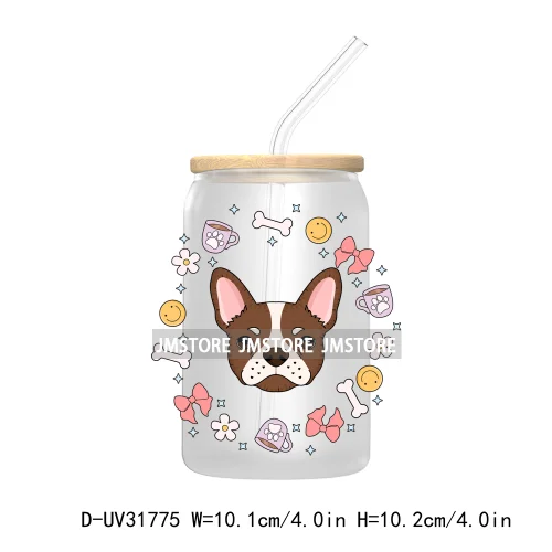 Coquette Bow Pet Lover Dog Bone Flowers UV DTF Transfer Stickers Decals For Libbey Cold Cup Mugs Tumbler Waterproof Custom Craft