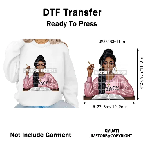 Motivational African Girls Melanin Queen Hope Faith Self Love Printing Iron on DTF Transfer Stickers Ready to Press for Clothing