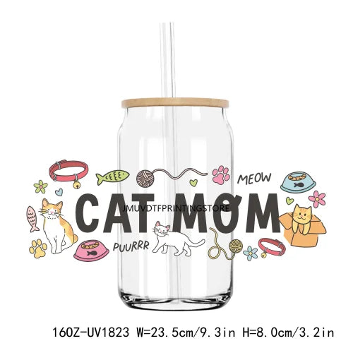 Dog Mom Animals Paw Treats 16OZ UV DTF Cup Wrap Transfer Stickers Custom Labels DIY Durable Waterproof Logo For Libbey Glass Can