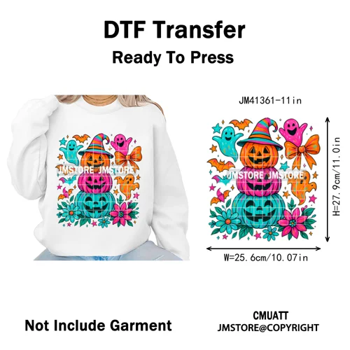 Preppy Coquette Halloween Floral Fall Pumpkin Spooky Season Iron on Washable DTF Transfers Stickers Ready to Press for Clothing
