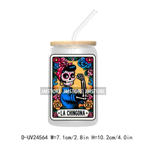 Mexican Culture Tarot Card UV DTF Transfer Stickers Decals For Libbey Cold Cups Mug Tumbler Waterproof DIY Craft Latina Skeleton