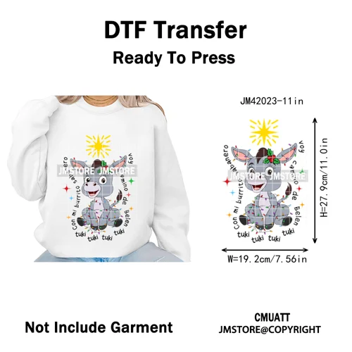 Tis The Season Pan Dulce Mexican Xmas Tuki Donkey Spanish Christmas Latin Iron on DTF Transfers Stickers Ready to Press for Text