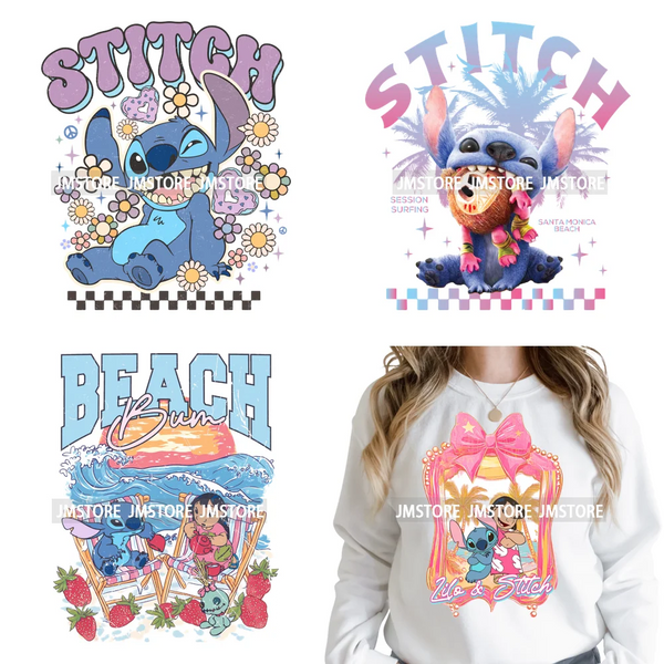 Cute Summer Holiday Life Palm Beach Vibes Cartoon Characters Coquette Iron on DTF Transfers Stickers Ready to Press for Clothing