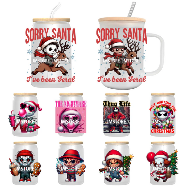 Christmas Horror Movie Killers UV DTF Transfer Stickers Decals For Libbey Cold Cups Mugs Tumbler High Quality Cartoon Characters