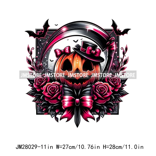 Cute Animals Skull Red Rose Pumpkin Halloween Spooky Vibes Design Logo Iron On DTF Transfer Stickers Ready To Press For Clothing