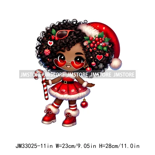 Sweet Santa African American Girly Christmas Character Holiday Vibes Xmas Iron On DTF Transfers Stickers Ready To Press T-shirts