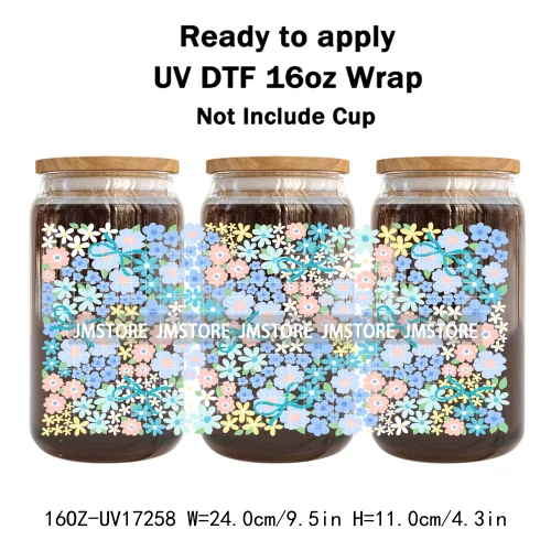 Coquette Floral Self Love Affirmations UV DTF Stickers Ready To Transfer Cup Wrap Custom Labels DIY Craft For Libbey Can Glass