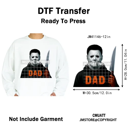 Halloween Spooky Afro Dad Scary Movie Smoking Character Costume Design Iron on DTF Transfer Stickers Ready to Press for Clothing