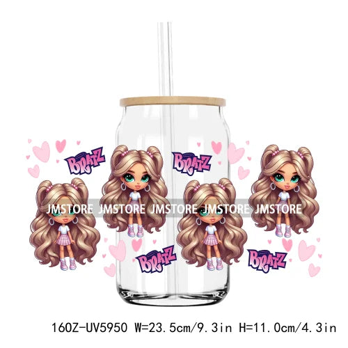 Latina Culture Cartoon Girls 16OZ UV DTF Cup Wrap Transfers Stickers Custom Labels Durable Waterproof Logo For Libbey Glass Can