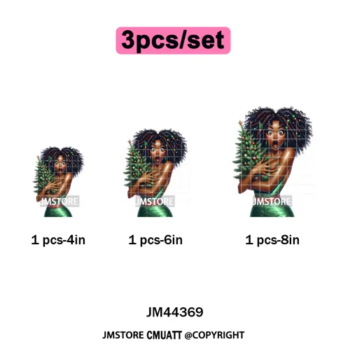 Funny Xmas Afro Glam Girly Gifts Holly Christmas Light Iron on Washable DTF Heat Transfers Stickers Ready to Press for Clothes