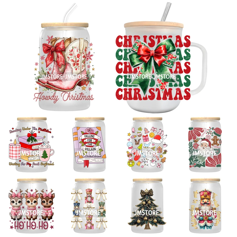 Howdy Christmas Boots UV DTF Transfer Stickers Decals For Libbey Cold Cups Mugs Tumbler Waterproof Labels Western Coquette Bow