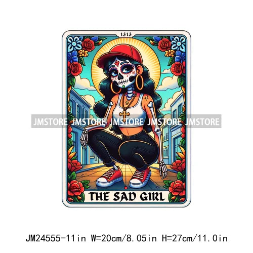 Funny Mexican Evil Eye Chismosa La Chigona Latina Skeleton Tarot Card Logos Iron On DTF Heat Press Transfer Stickers For Clothes