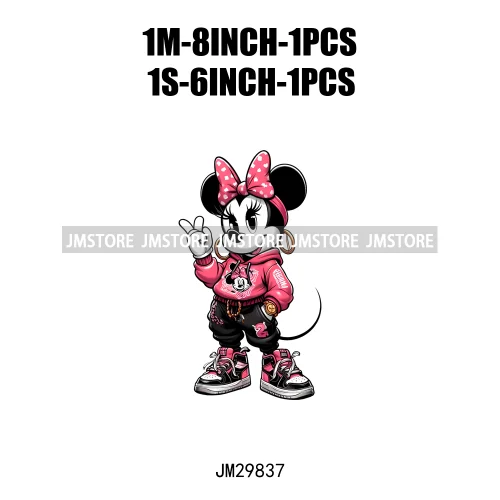 Cute Cartoon Streetwear Animal Girl Characters Thermal Decals Iron On DTF Transfers Stickers Ready To Press For Hoodies