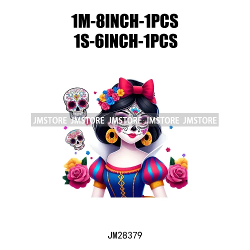 Cute Mexican Day Of The Dead Skeleton Catrina Princess Dolls Iron On DTF Heat Press Transfers Stickers Printing For Clothes