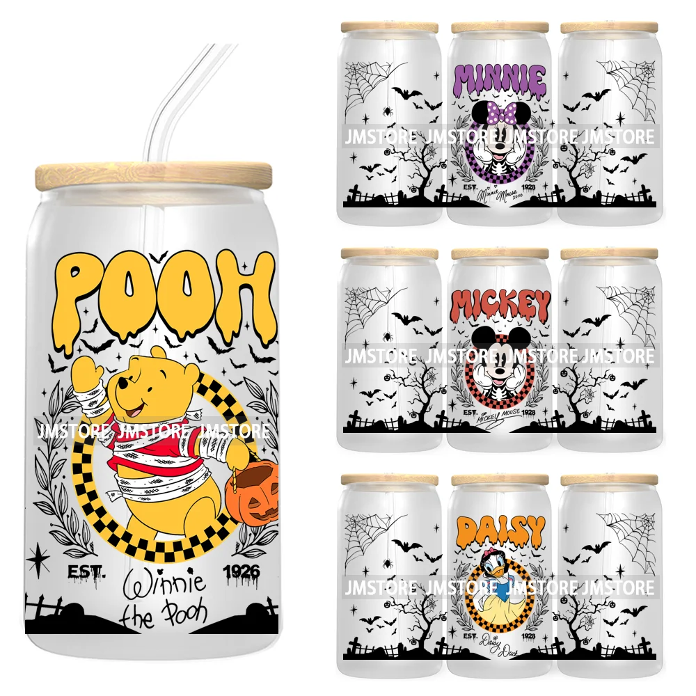 Mouse And Friends Halloween 16OZ UV DTF Cup Wrap Transfer Stickers Custom Labels Cartoon Spooky Season Bat For Libbey Glass Can