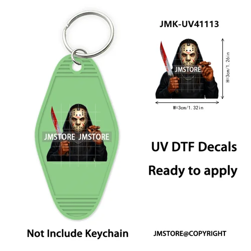 Black Dad Halloween Horror Villain UV DTF Motel Keychain Decal Ready To Ship Durable Transfer Stickers Prints For Hotel Keychain