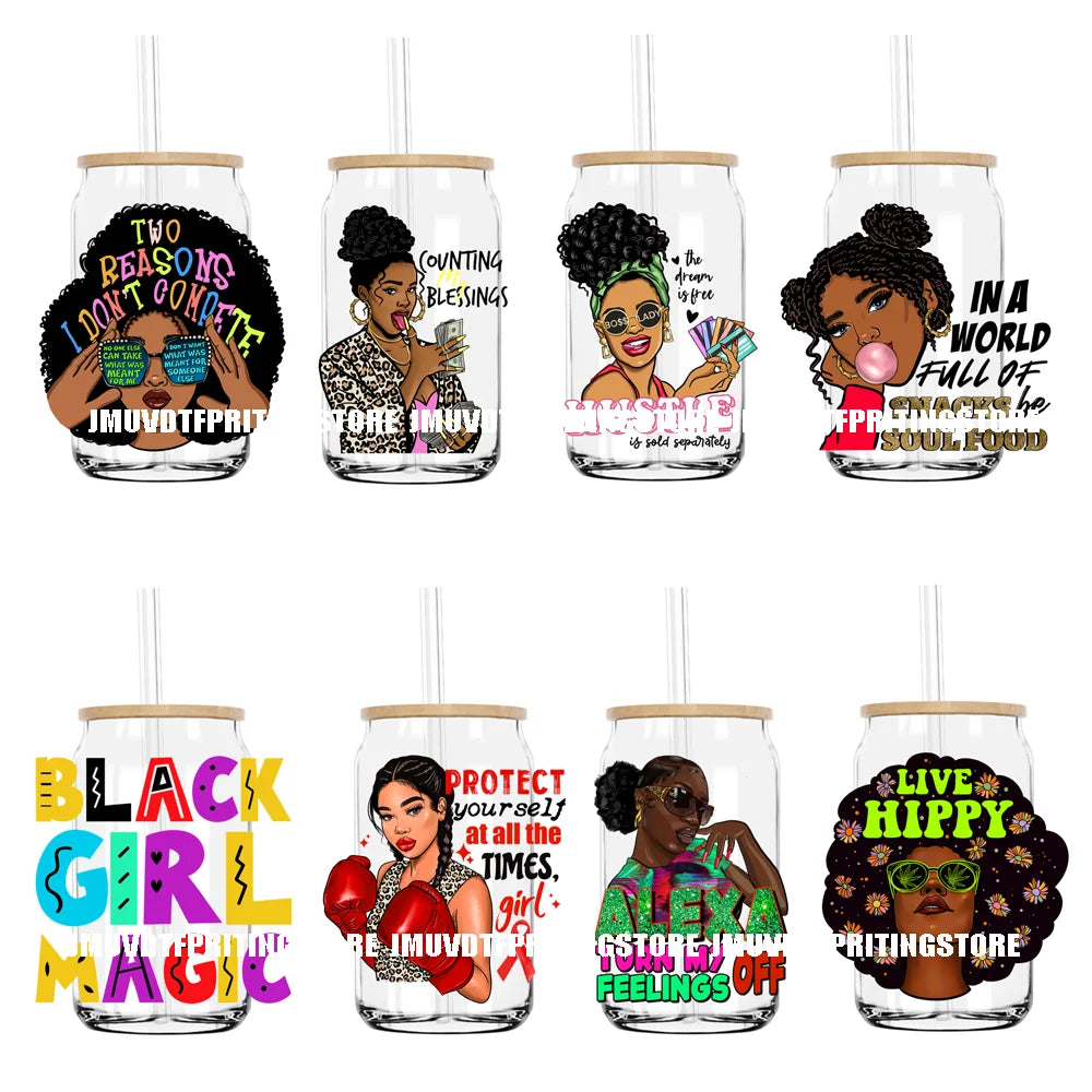 African American Black Women UV DTF Transfers Stickers Decals For Libbey Cold Cups Mugs Tumbler Waterproof DIY Craft Afro Girls