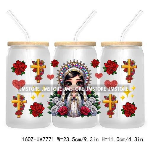 Beautiful Chicana Latina Woman Rose 16OZ UV DTF Cup Wrap Transfers Stickers For Libbey Glass Can Cups Tumbler Waterproof Craft