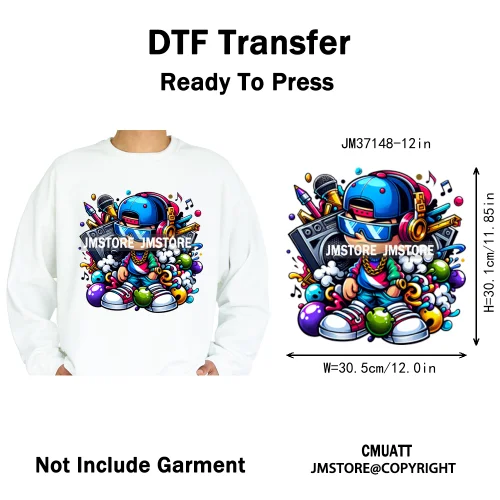 12in Colorful Gangster Urban Hip Hop Music Panda Dog Animal Lover Iron on DTF Heat Transfer Stickers Ready to Press for Clothing
