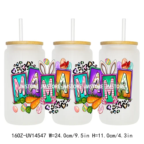 Floral Blessed Mama Leopard Mom 16OZ UV DTF Cup Wraps Ready To Apply Waterproof Transfer Stickers For Libbey Glass Can Tumbler