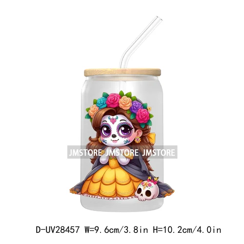 Cute Latina Cartoon Princess Baby Girl UV DTF Transfer Stickers Decals For Libbey Cold Cups Mug Tumbler Labels Sugar Skull Woman