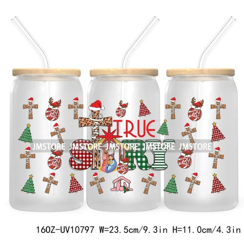 Religious Jesus Christmas UV DTF Cup Wrap For Libbey Glass Can Transfer Stickers Waterproof Custom Labels Christian Cross Bow