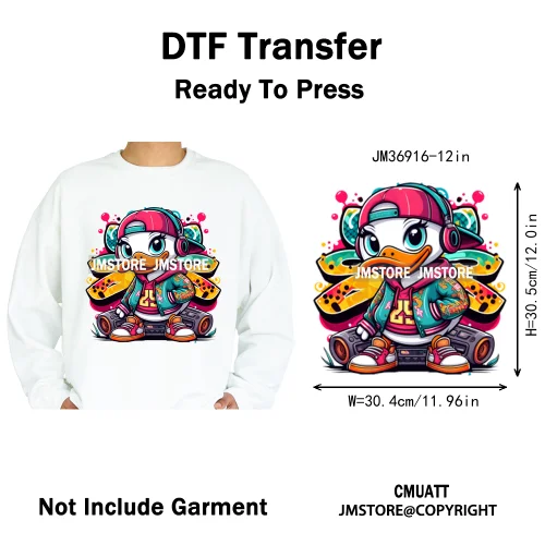 12in Cartoon Streetwear Duck Off Hip Hop Gangster Animal Vibes Iron on DTF Transfers Stickers Ready to Press for T-shirts Bags