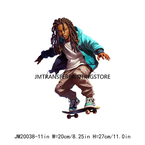 Young Career Skateboarder African American Boys Decals DTF Back To School Boy Kid Engineer Doctor Transfers Stickers For Hoodies