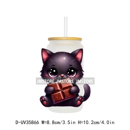 Valentine's Day Black Cat Couple UV DTF Transfer Stickers Decals Ready To Apply Waterproof For 16OZ Libbey Glass Can Cup Tumbler