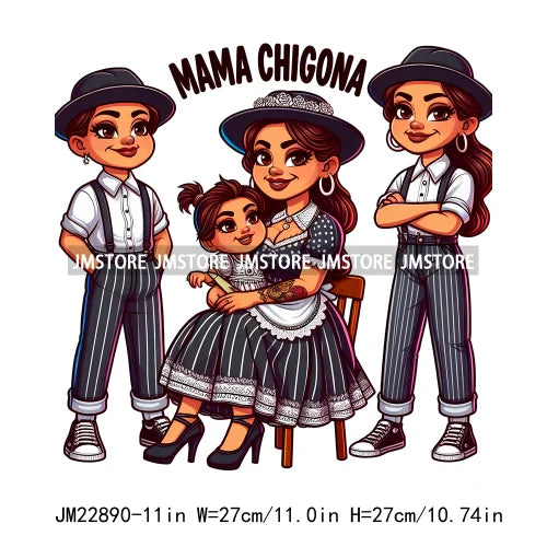 Cartoon Mama Chingona Chicana Latina Mexican Spanish Mom Kids Happy Mother's Day Iron On DTF Transfer Stickers For Clothes