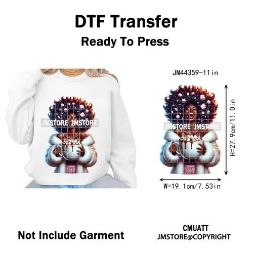 Funny Xmas Afro Glam Girly Gifts Holly Christmas Light Iron on Washable DTF Heat Transfers Stickers Ready to Press for Clothes