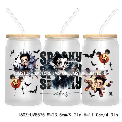 Spooky Vibes Halloween Princess 16OZ UV DTF Cup Wrap Transfer Stickers Custom Label Durable Waterproof Logo For Libbey Glass Can