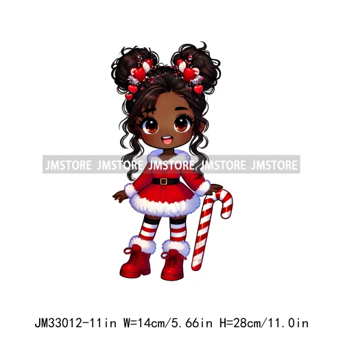 Fashion Black Santa Girls Candy Cane Afro Kids Christmas Season Iron On DTF Transfers Stickers Ready To Press For Sweatshirts