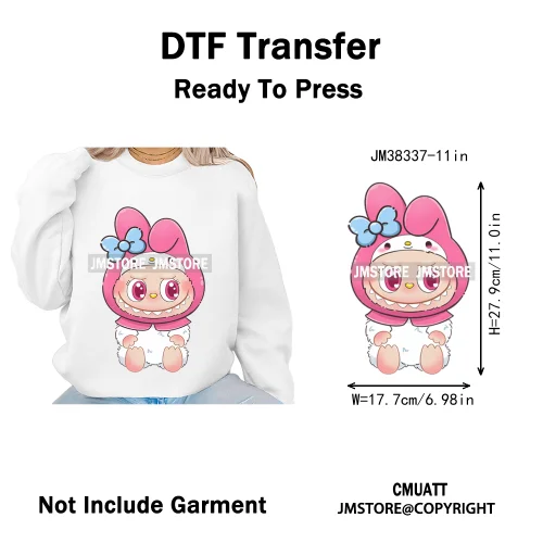 Cute Cartoon Toy Dolls Monster Costume Character Kids Printed Iron on DTF Washable Transfer Stickers Ready to Press for Clothing