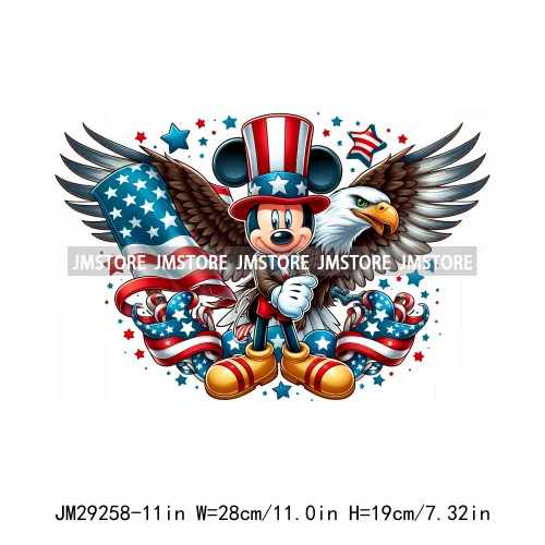 Washable Cartoon Animal 4th Of July Independence Day Freedom Iron On DTF Transfers Stickers Ready To Press For Clothing