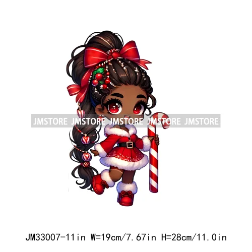 Fashion Black Santa Girls Candy Cane Afro Kids Christmas Season Iron On DTF Transfers Stickers Ready To Press For Sweatshirts