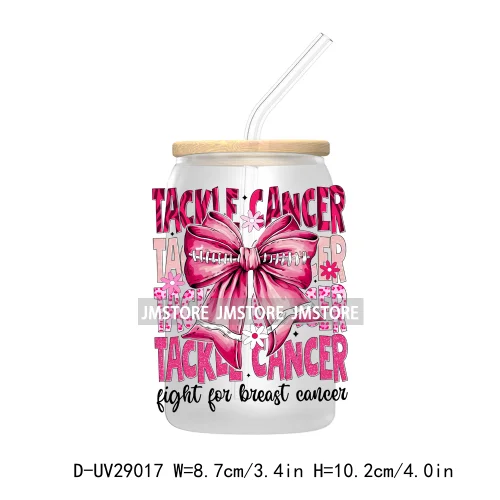 Football Pink Out Breast Cancer Awareness UV DTF Transfer Stickers Decals For Libbey Cold Cups Mugs Tumbler Coquette Bow Ribbon