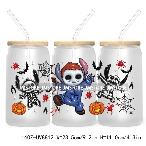 3D Horror Halloween UV DTF Sticker For 16OZ Libbey Glass Cup Can Wrap Transfer Stickers Custom Label DIY Logo Cartoon Blue Koala