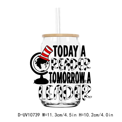 Dr Seuss Day Reading Books UV DTF Transfer Sticker Decals For Libbey Cold Cup Mugs Tumbler Teacher Life Love Waterproof DIY Logo