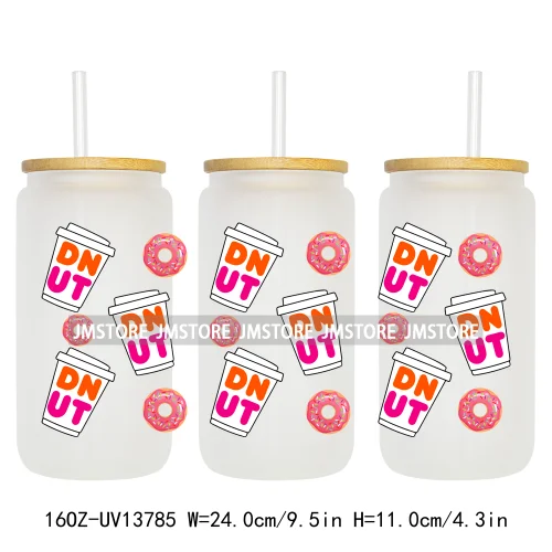 Dunkie Junkie Coffee Donuts UV DTF Wraps Transfer Sticker Selfadhesive Waterproof High Quality For 16OZ Libbey Glass Can Tumbler