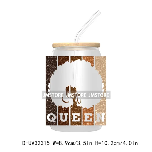 Glitter Black History Pride Afro American Queen Juneteenth 1865 UV DTF Transfers Stickers Decals For Libbey Cold Cup Mug Tumbler