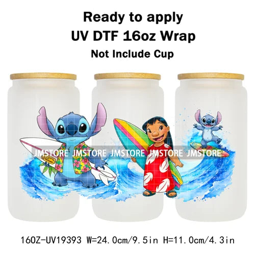 Tropical Cartoon Summer Vibes Splash UV DTF Wraps Transfer Sticker Waterproof High Quality For 16OZ Libbey Glass Can Tumblers