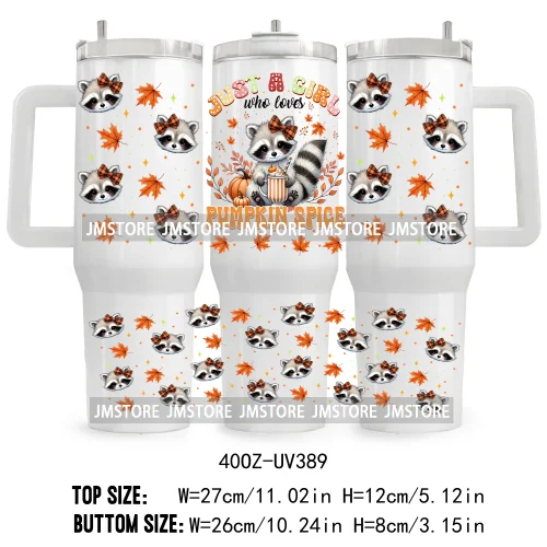 Fall Vibes Vintage Flowers UV DTF Tumbler Wrap Transfer Stickers Feral Girl Autumns Pumpkins 40OZ Wraps Waterproof Custom Labels