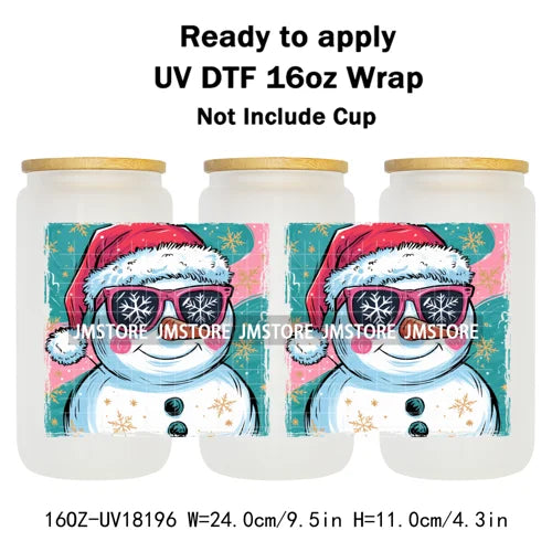 Preppy Brushstroke Christmas Santa Claus 16OZ UV DTF Cup Wraps Ready To Apply Waterproof Transfer Stickers For Libbey Glass Can