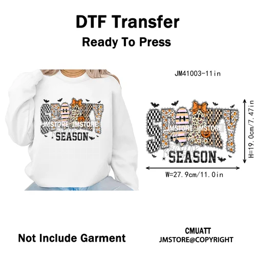 Cute Iridescent Ghost Girly Halloween Coquette Spooky Vibes Iron on Washable DTF Transfers Stickers Ready to Press for Clothing