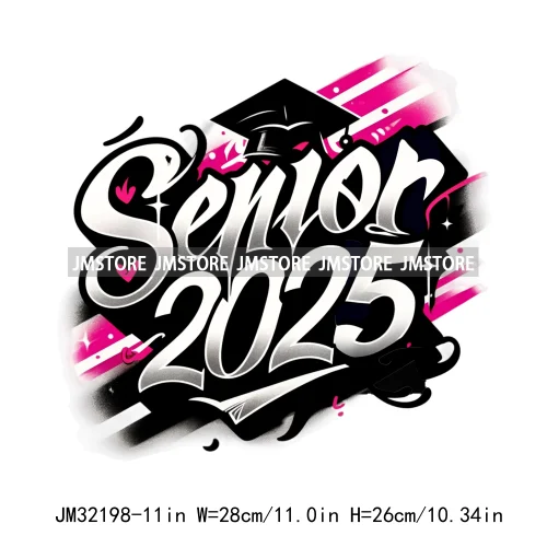 Senior Cap Class of 2025 High School Love Gifts College Grad Iron On DTF Heat Transfer Stickers Ready To Press For Clothing Bags